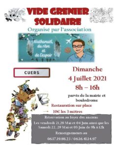 Affiche réalisée pour le vide grenier du 4 juillet 2021 afin de financer le traitement de Nathanaël
