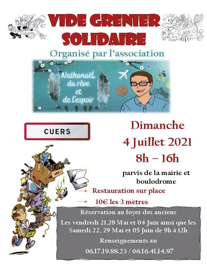 Affiche réalisée pour le vide grenier du 4 juillet 2021 afin de financer le traitement de Nathanaël