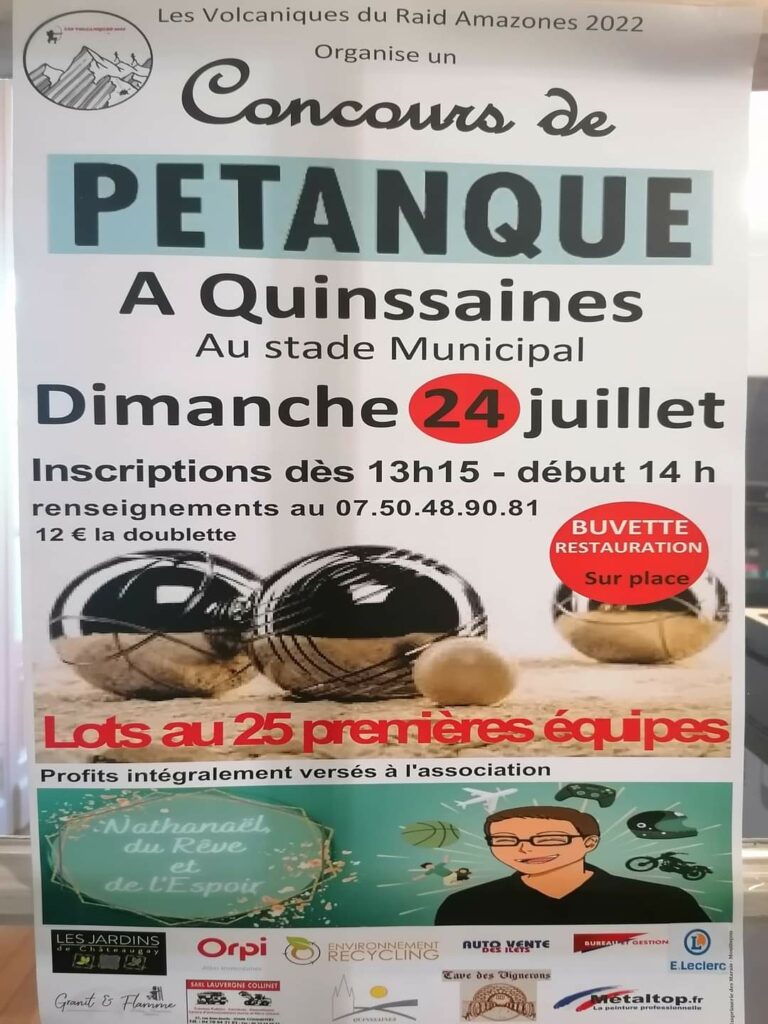 Tournois de pétanque organiser par les Volcaniques du Raid Amazones 2024 au profit de notre association Nathanaël, du Rêve et de L'Espoir